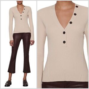 New frame | Rib-Knit V-Neck Top in Vanilla